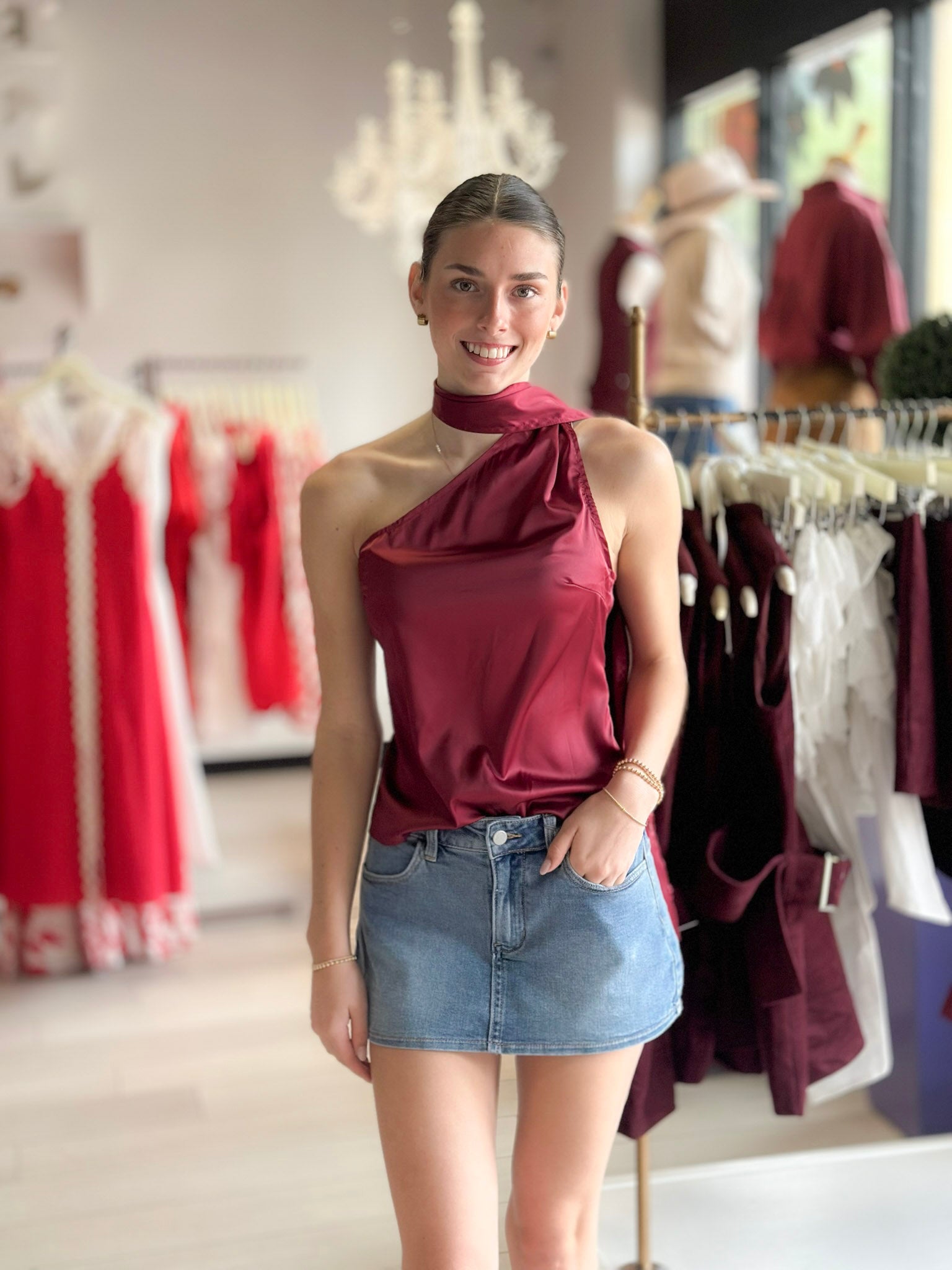 Sweet Surprise Scarf Top- Crimson or Maroon