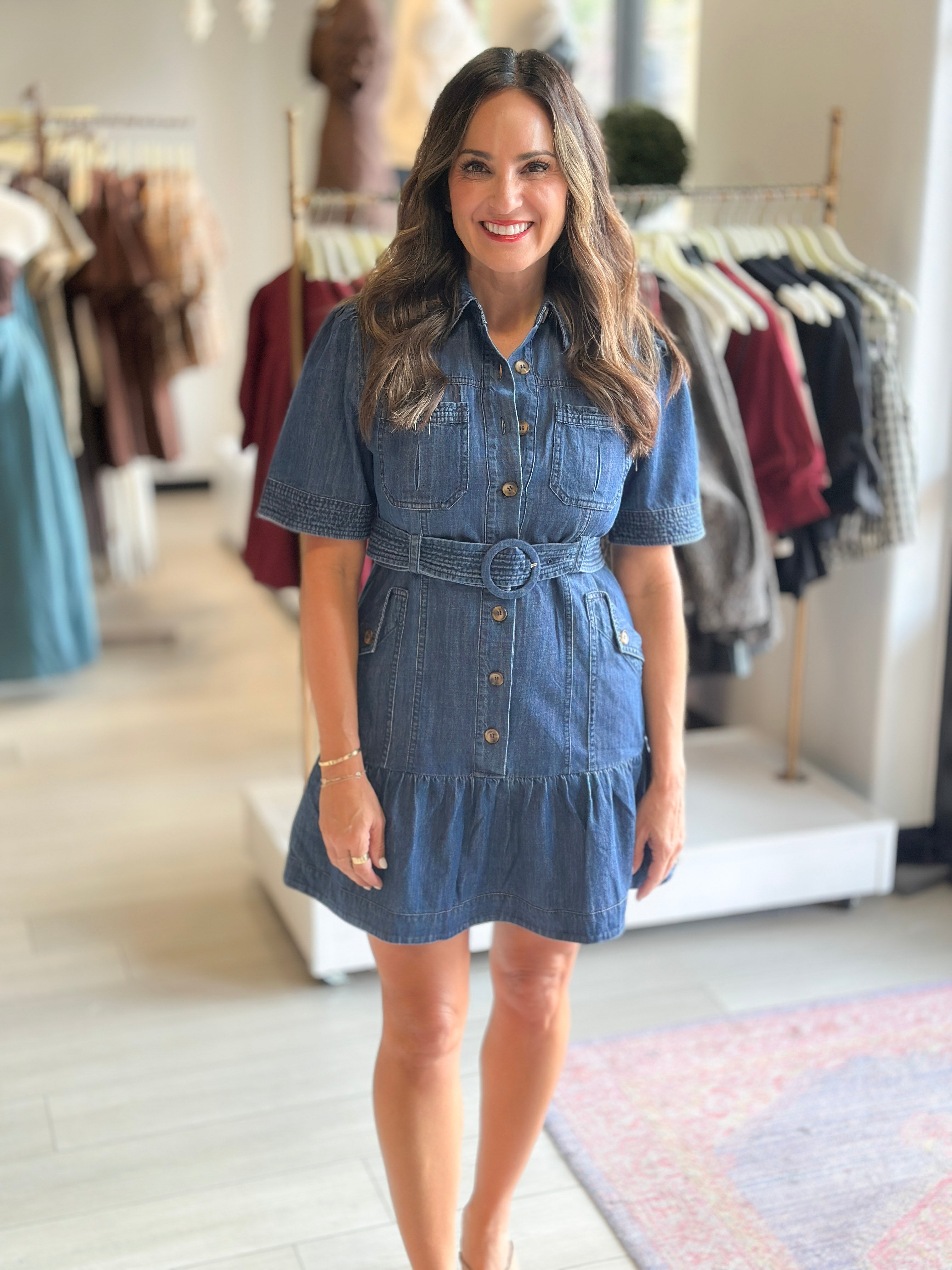 Ella Belted Denim Dress