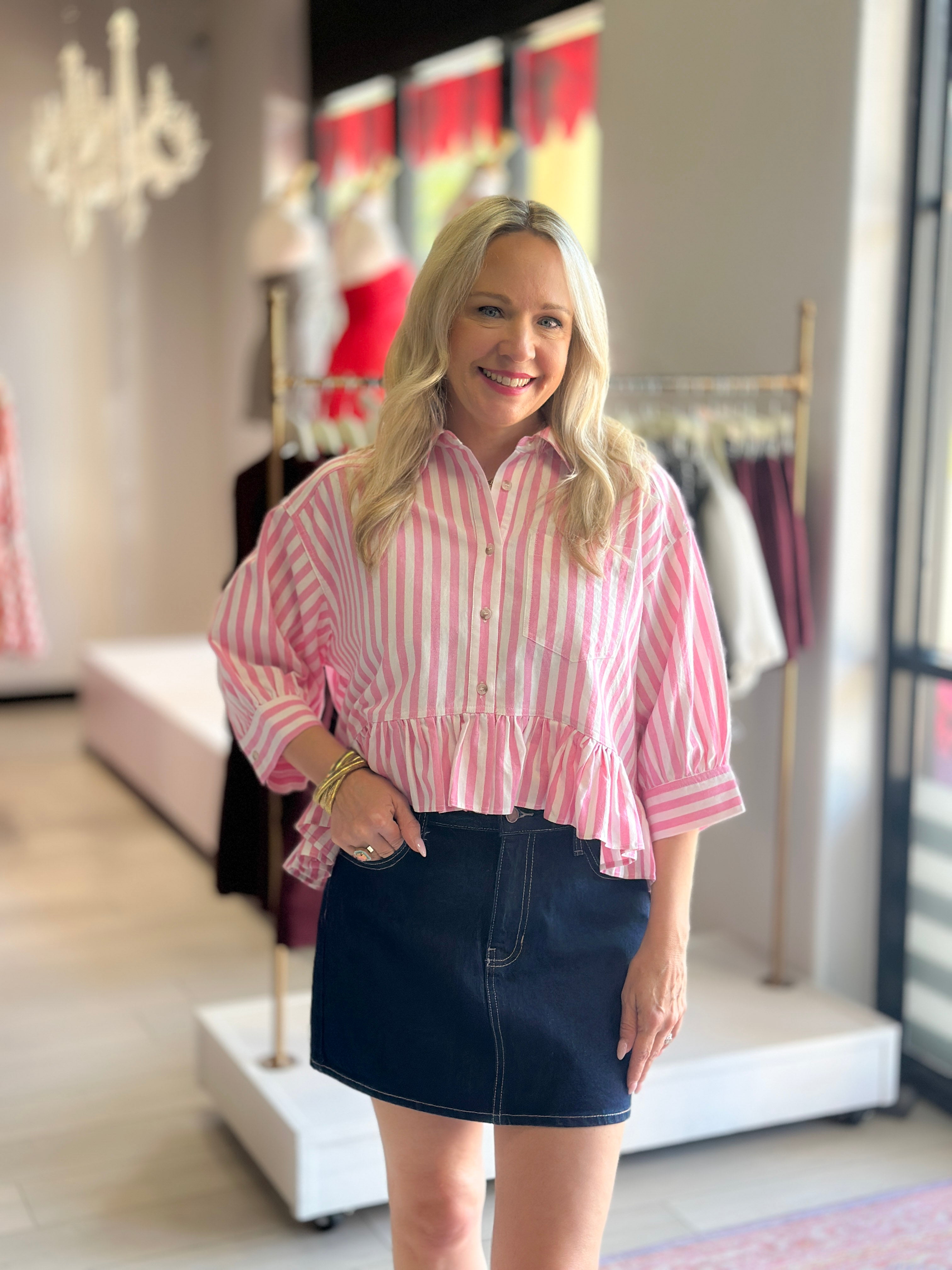 Harley Stripe Blouse- Tan or Pink