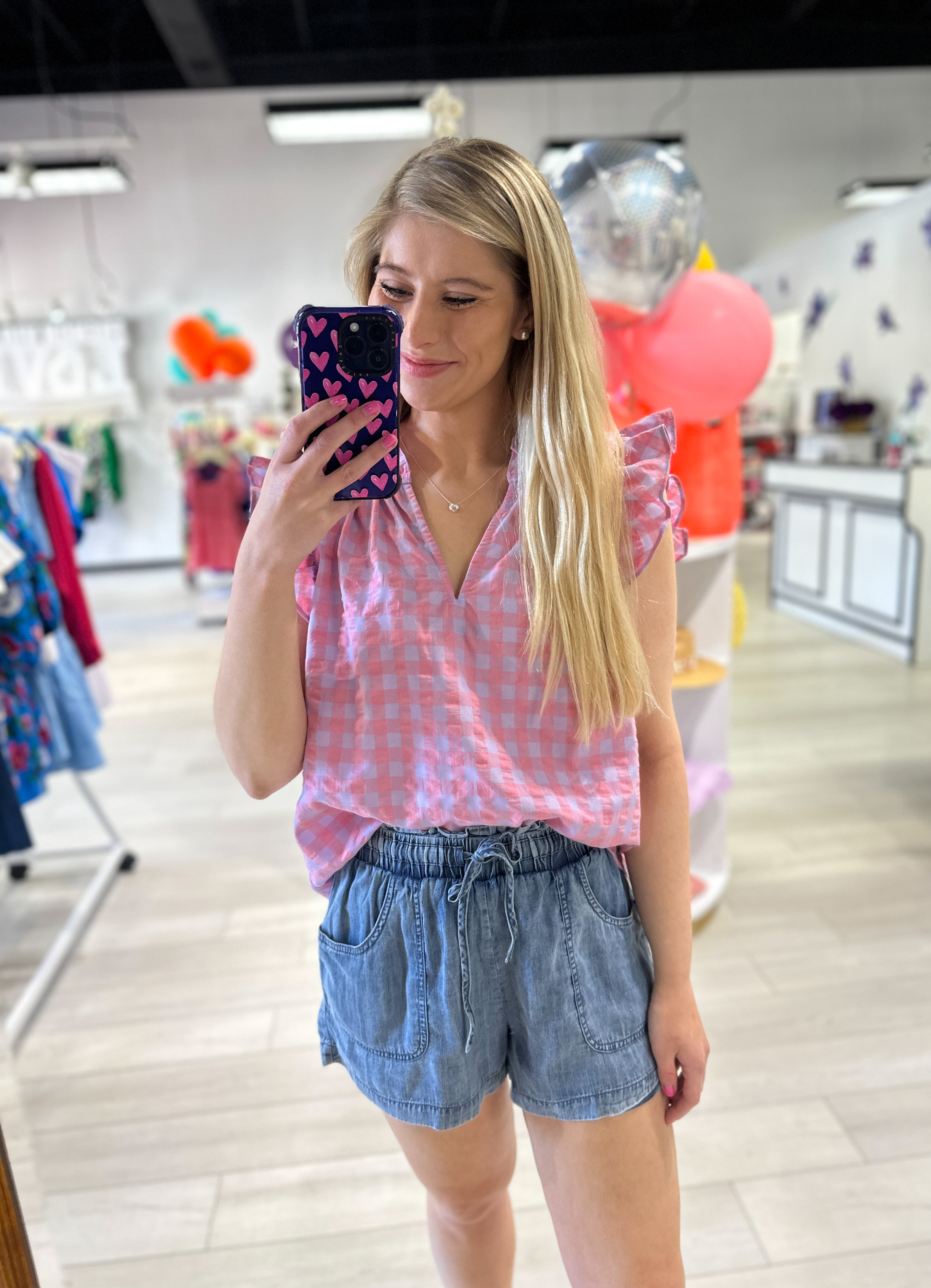 In The Moment Pink Gingham Top