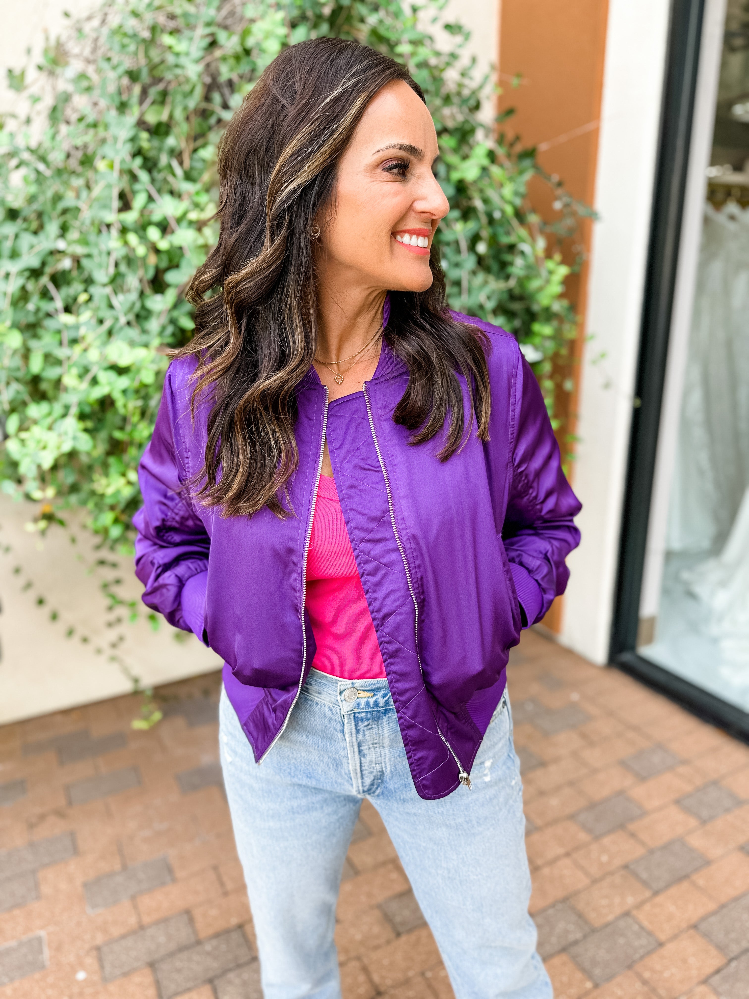 Satin Chic Bomber Jacket — French Violet Boutique