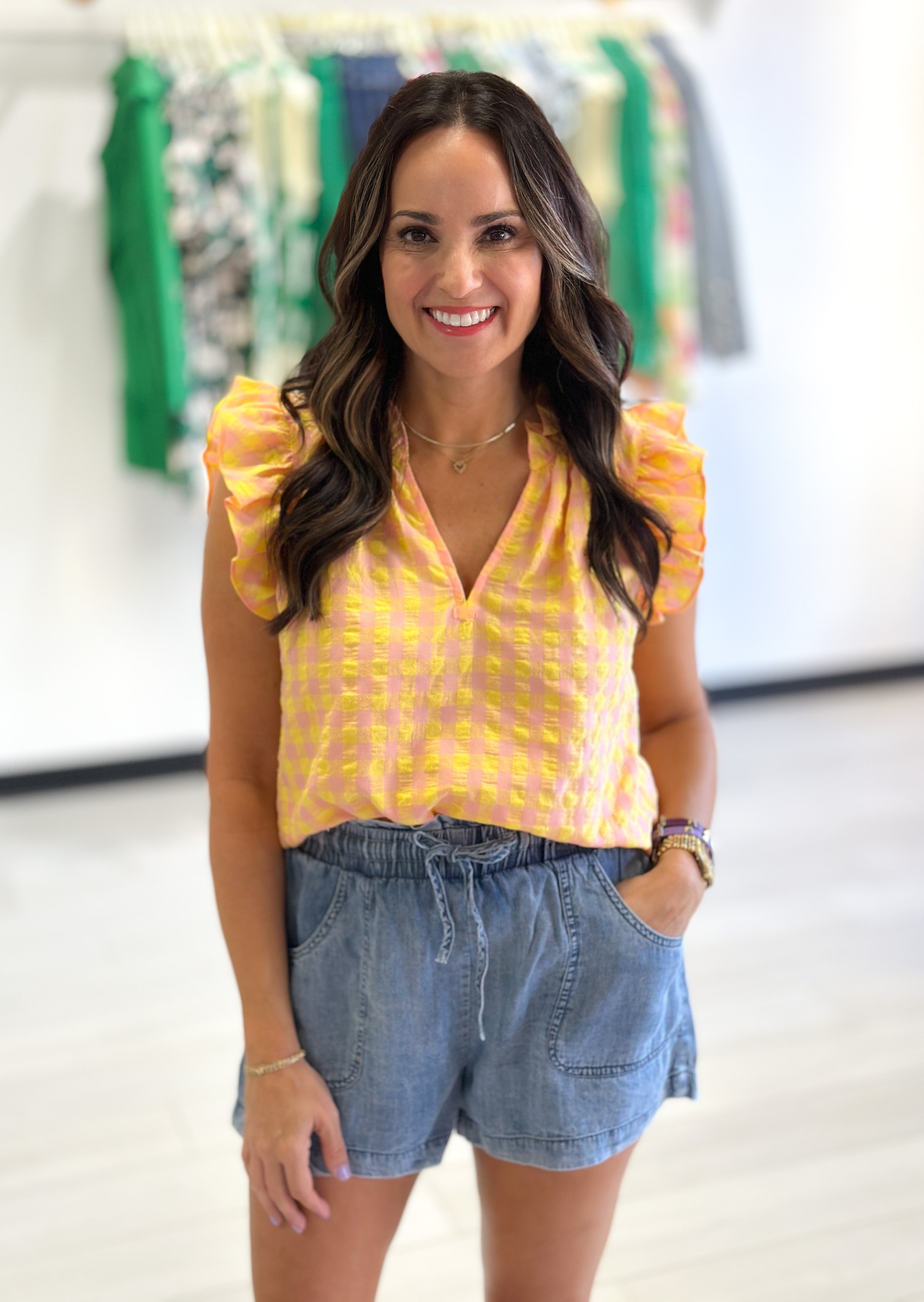In The Moment Yellow Gingham Top